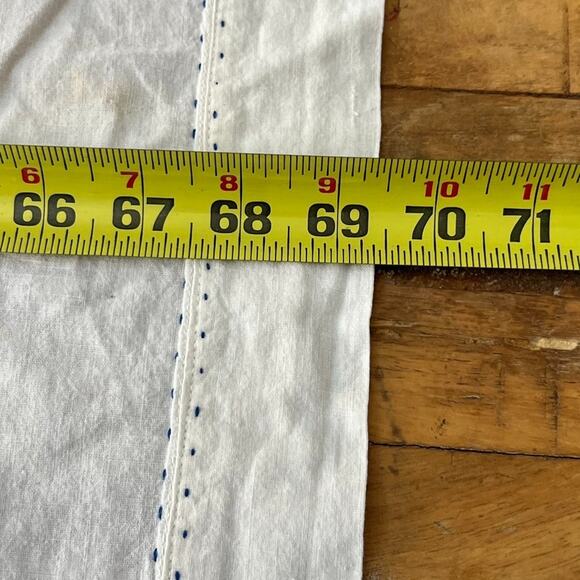 Vintage Off White Tablecloth Blue Stitching 69"x 71.5" - Picture 14 of 14